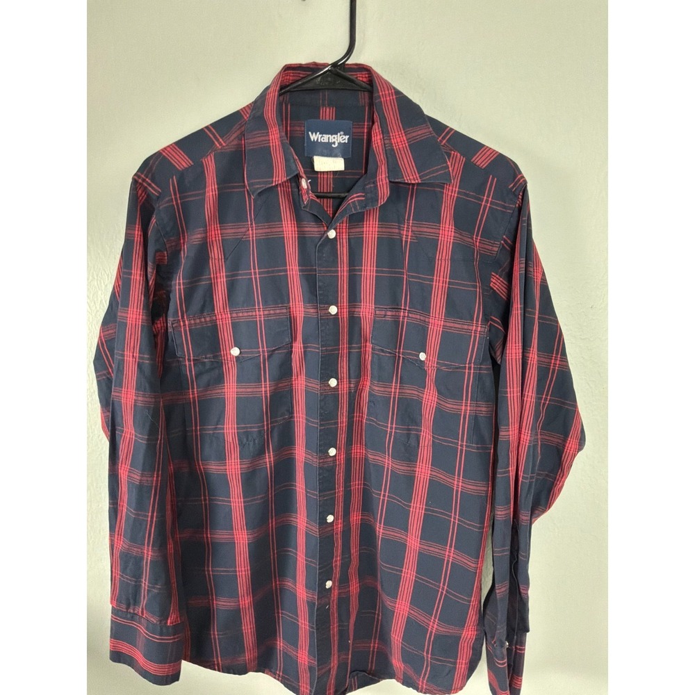 Wrangler Western Shirt Mens Large Red Plaid Pearl Snap Long Sleeve